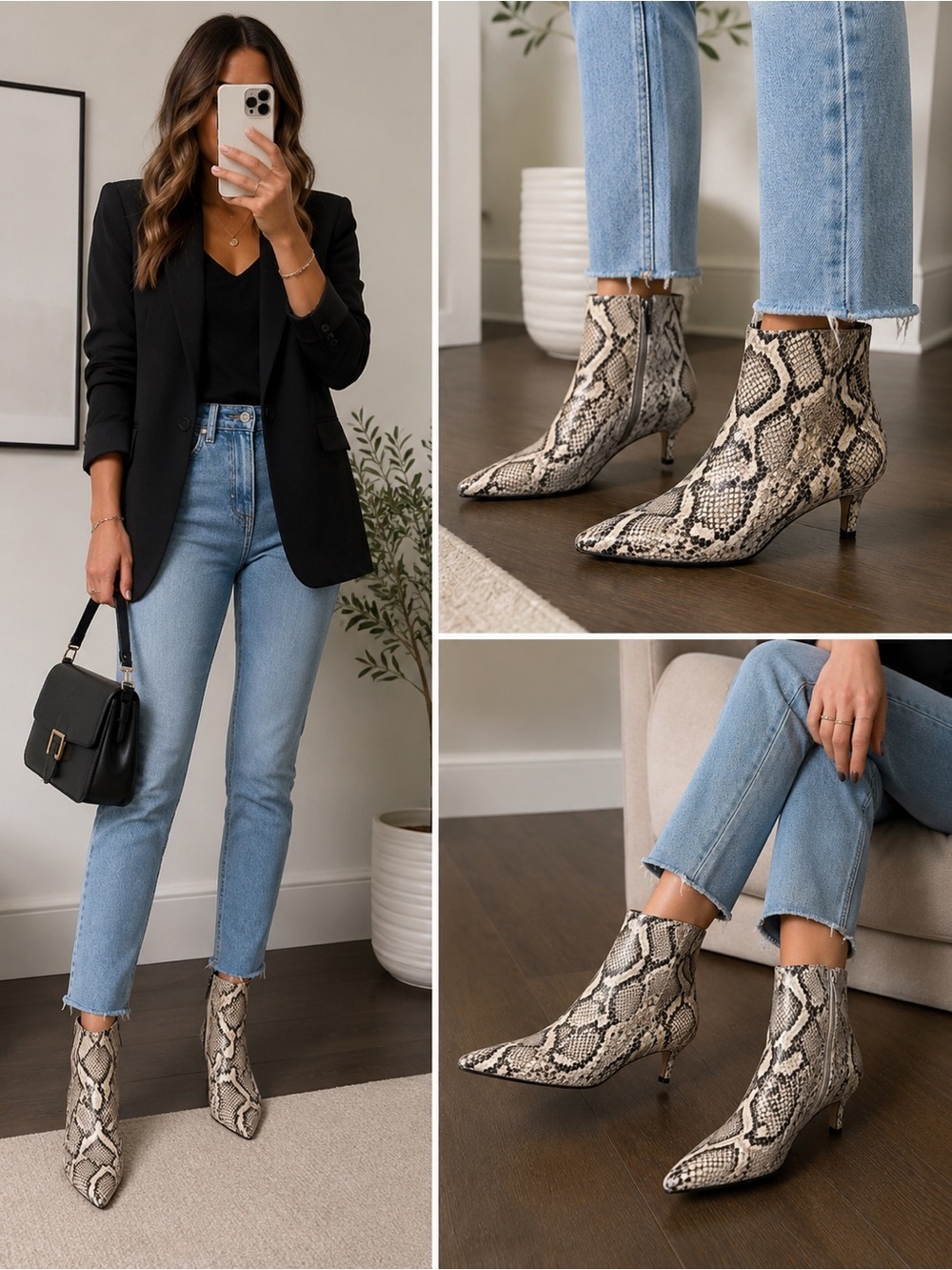 Marc Fisher Itzia Snake Print Ankle Booties Pointed Toe Kitten Heel NWB Size 6